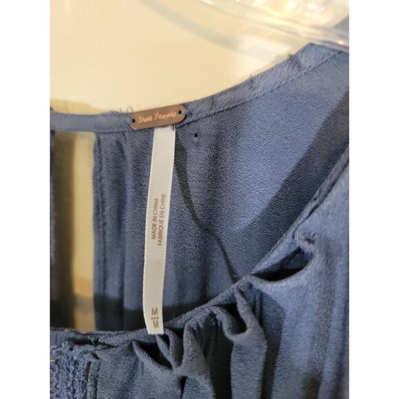 Free People Women's the Soul Serene Top Blouse Sheer Boho Open Back Blue Medium - Picture 8 of 9